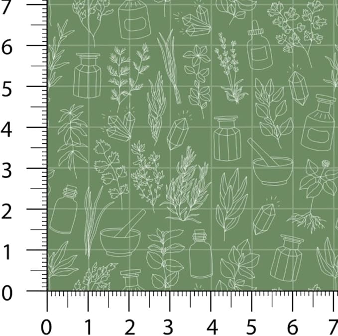Patchwork Fabric Panel 100x155 cm, 100% Cotton Satin, 6 Coordinated Botanical & Gingham Patterns, Green Nature Quilting & Sewing Fabric (Fresh Herbs, 6pcs 50x50cm)