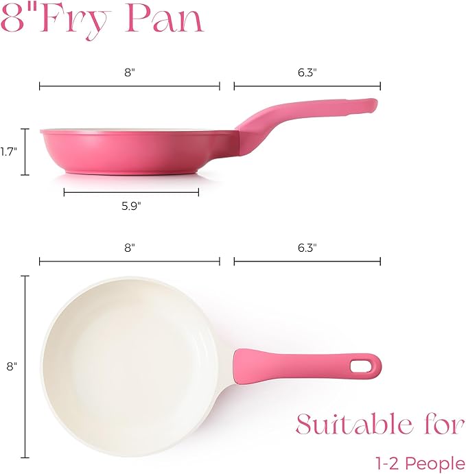 PRICUSIS Nonstick Ceramic Frying Pan, 8/10 Inch Skillet with Stay Cool Handle, Fully Coated, Induction Compatible, 100% Dishwasher Safe, PTFE PFAS & PFOA Free（8 Inch, Raspberry Red）