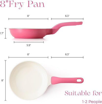 PRICUSIS Nonstick Ceramic Frying Pan, 8/10 Inch Skillet with Stay Cool Handle, Fully Coated, Induction Compatible, 100% Dishwasher Safe, PTFE PFAS & PFOA Free（8 Inch, Raspberry Red）
