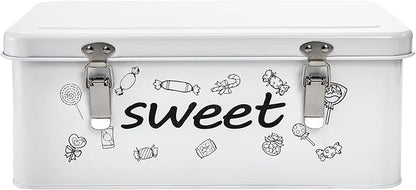 Frcctre Candy Storage Box, 4 Compartments Metal Candy Cookies Snacks Storage Tin Box with Lid Food Storage Container Farmhouse Kitchen Pantry Canister with Handle and Safety Lock