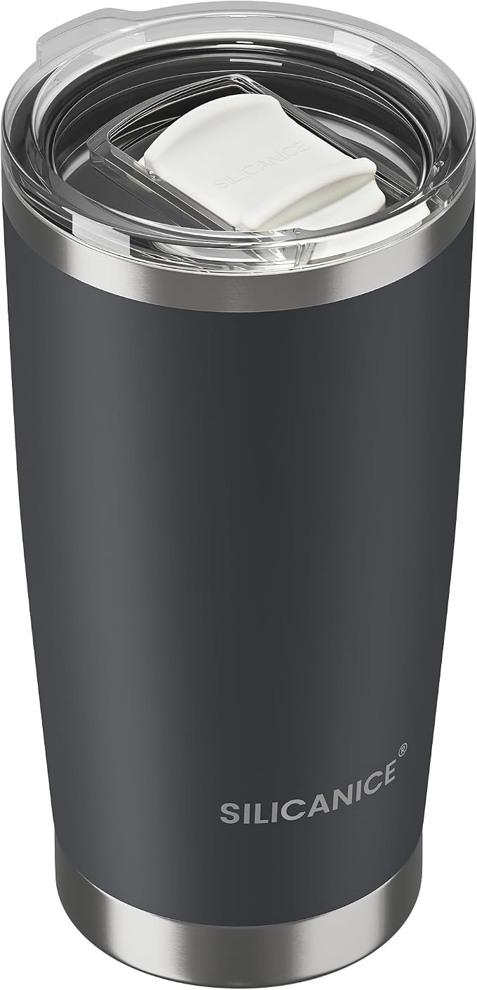 Coffee Tumbler 20 oz, Double Wall Stainless Steel Travel Coffee Mug with Removable Slider Lid, BPA Free, Car Cup Holder Compatible - Gym/Office/Travel/Home - Gray