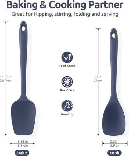600ºF Heat Resistant Silicone Spoons: U-Taste Flexible Baking Spoon Spatula & Cooking Scoop Spoonula, Seamless Kitchen Utensils for Serving, Scraping, Scooping in Non-Stick Cookware (Midnight Blue)
