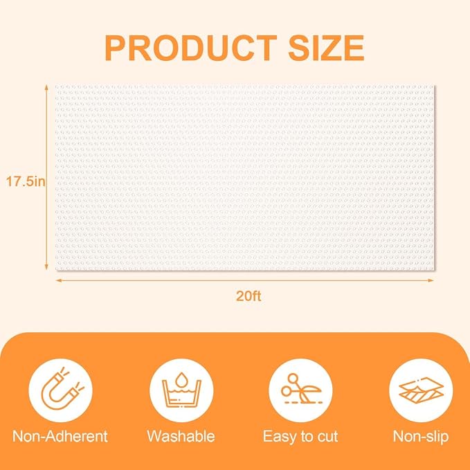 FEXIA Shelf Liner 17.5 Inch x 20 FT Clear Non Slip Waterproof Cabinet and Drawer Liner for Kitchen Cabinet Refrigerator Pantry Closet Durable Non Adhesive