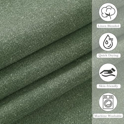 KGORGE Forest Green Shower Curtain for Bathroom, Linen Fabric Semi Sheer Lightweight Waterproof Thick Neutral Button Hole Shower Curtains for Bathtub, 72 x 72 inches Long, 12 Hooks Included, 1 Panel
