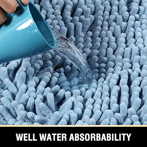H.VERSAILTEX Bath Mats - Non Slip Luxury Chenille Bathroom Rugs, Extra Soft Absorbent Shaggy, Washable Fast Dry 2 Piece (Cool Blue, 20" x 32"/17" x 24")
