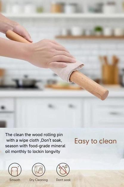 3-Piece Set French Wooden Rolling Pin and Silicone Baking Mat Set for Baking,Dough Roller for Cookie,Fondant,Pizza Pie Crust, Pastry,16 Inches (Beechwood +Red mat)