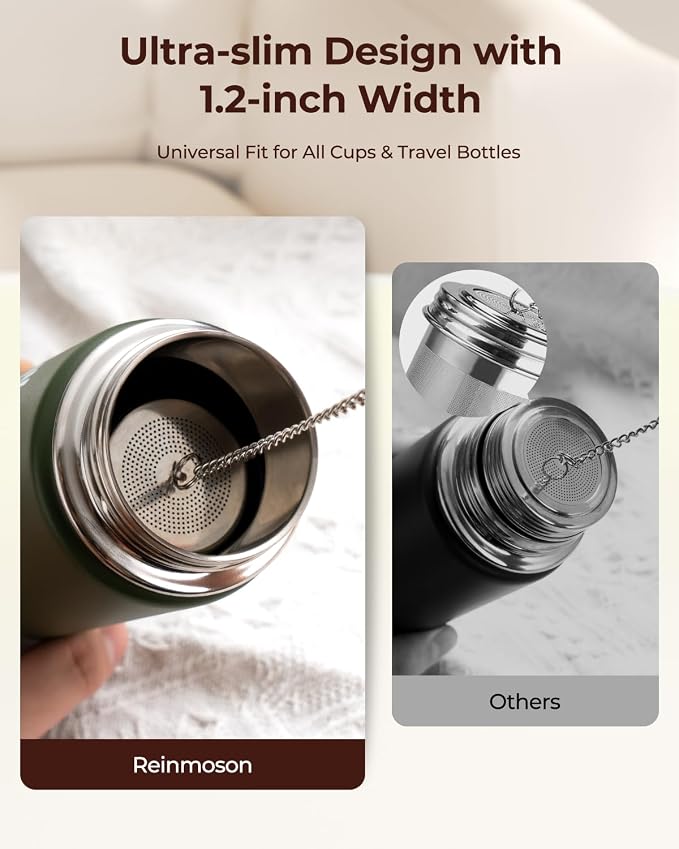 2 Pack Reinmoson Mini Tea Strainers for Loose Tea, Extra Fine Mesh Tea Infuser, 304 Stainless Steel & Updated Slim Threaded Lid, Loose Leaf Tea Steeper for Black Tea, Rooibos, etc
