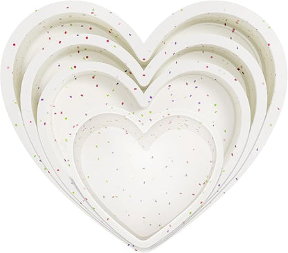 4 Pcs Heart Shaped Cake Pans Set, Nonstick Silicone Heart Molds in 4/6/8/10 Inch for Baking Layer Cakes, Cheesecakes, Brownies, Romantic Gift for Her on Love-Filled Occasions（Cream Confetti）