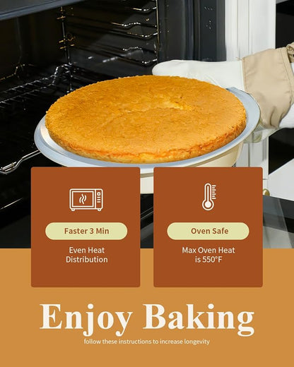 9 Inch Nonstick Round Cake Pan with Handle, Ceramic Coating PFOA PFAS PTFE Free, Aluminized Steel, Oven Safe 550°F, Dishwasher Safe, For Layer Cakes Cheesecakes and Brownies (Sunshine Cream)