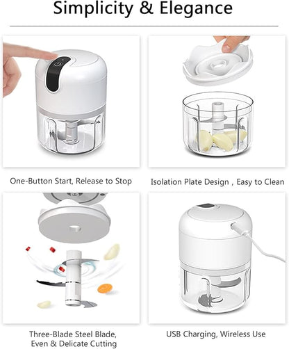 (100+250+350ML) White 3 Pcs Cordless Mini Food Chopper,Small Food Processor for Garlic,Nut,Meat
