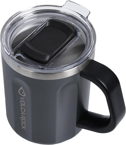 Stainless Steel Coffee Mug Cup with Handle, 16 oz Double Wall Vacuum Insulated Travel Mug Tumbler With Slider Lid, Insulated Camping Tea Flask for Hot & Cold Drinks (Grey)