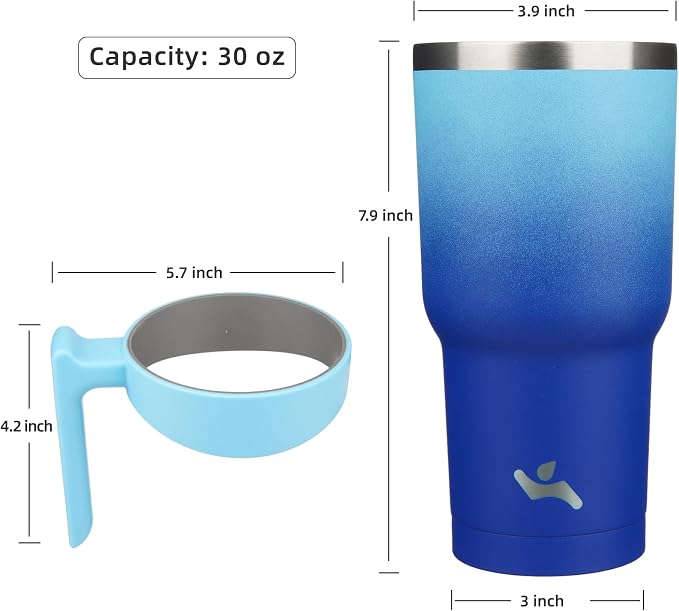 Konokyo 30 oz Tumbler with Handle and 2 Straw 2 Lid, Insulated Water Bottle Stainless Steel Vacuum Cup Reusable Travel Mug,Sky