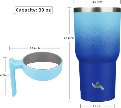 Konokyo 30 oz Tumbler with Handle and 2 Straw 2 Lid, Insulated Water Bottle Stainless Steel Vacuum Cup Reusable Travel Mug,Sky