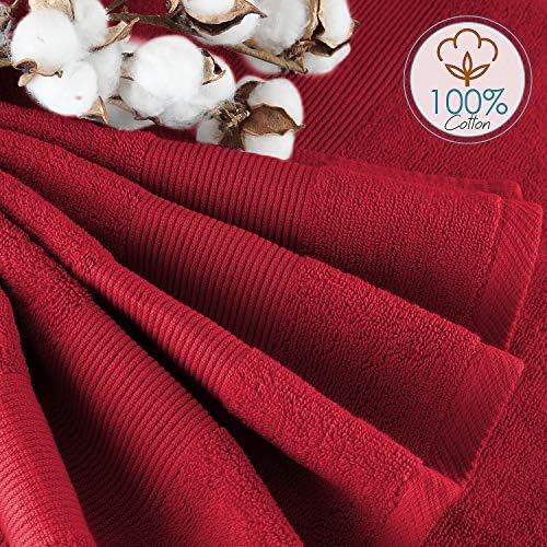 Hearth & Harbor Bath Towels for Bathroom - 100% Ring Spun Cotton Luxury Bathroom Towels - Ultra Soft & Highly Absorbent, Bath Towels Set of 10 - Burgundy Red