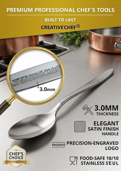 CREATIVECHEF Kunz Plating Spoon 9 Inch, 18/10 Stainless Steel Titanium Coating, Professional Basting & Saucing Spoon for Chef, Food Grade, Silver