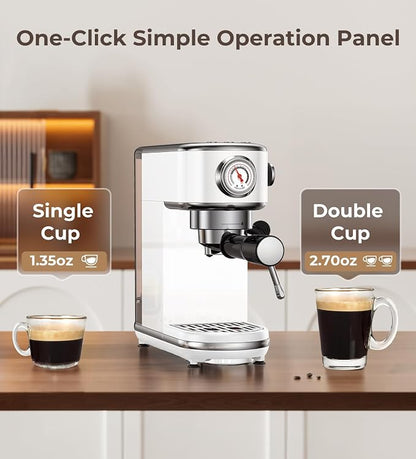 Atatix 20 Bar Espresso Machine with Milk Frother, Professional Compact Espresso Maker, Stainless Steel Coffee Machine with Precise Temp Control & 44oz Removable Water Tank for Latte, Cappuccino, White
