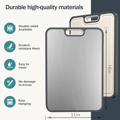 Stainless Steel Cutting Boards for Kitchen,304 Stainless and Wheat Straw PP Double Sided Cutting Board,Non slip Easy to Clean Kitchen Chopping Board,Dishwasher Safe(16 * 11 In)