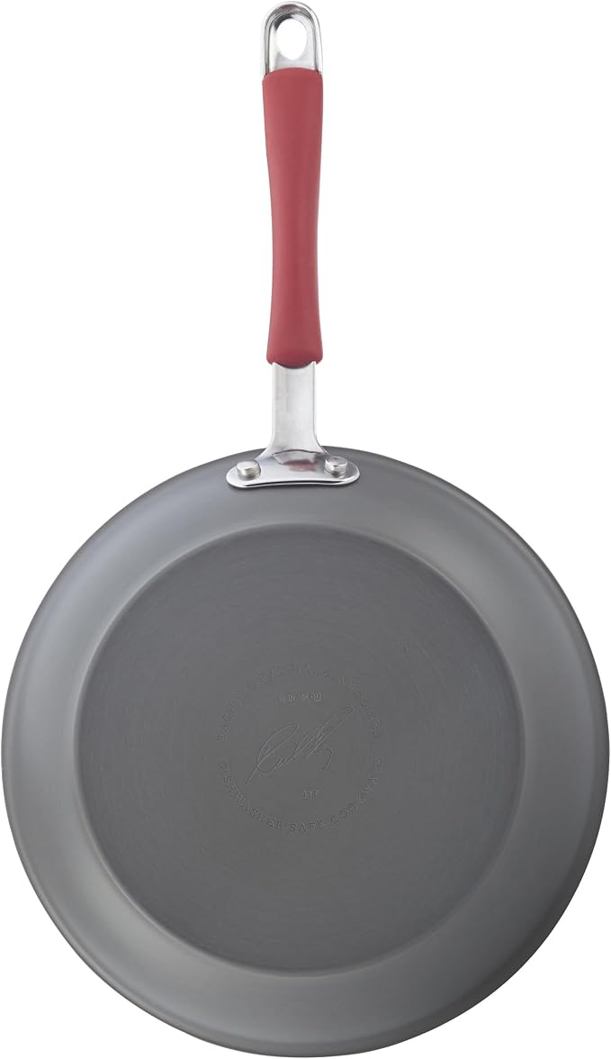 Rachael Ray Cucina Dishwasher-Safe Hard-Anodized Pots and Pans Set Non Stick Cookware, 12-Piece, Gray with Red Handles