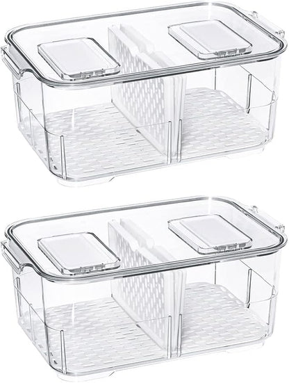 SANNO Produce Saver Fresh Keeper Vegetable Fruit Storage Containers, Refrigerator Fridge Stackable Bins with Lids and Vents, Stackable Salad Lettuce Keeper,BPA-freeContainers Bin-