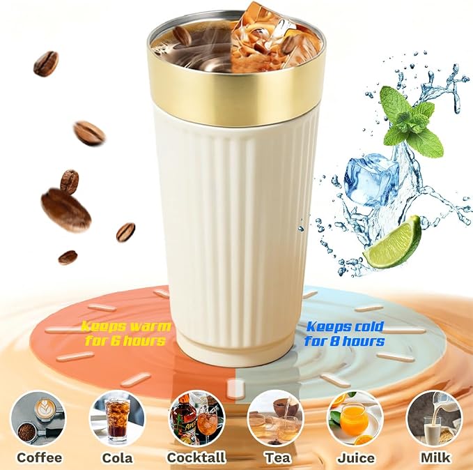 SPLMIFA Vacuum-Insulated Stainless Steel Travel Coffee Mug, Leak-Proof Reusable Coffee Cup with Lid-Keeps Drinks Hot & Cold for Hours, Durable Double Wall Tumbler for Men & Women (5th-White, 18OZ)