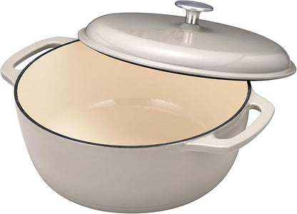 Amazon Basics Cast Iron Dutch Oven Pot with Lid, Enameled, Dual Handles, Round, Heavy-Duty, Medium, 6-Quart, Linen Gray