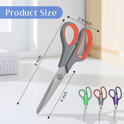 3 Pack Scissors Set, 8.3" Heavy Duty Scissors with 25 mm Thickness Sharp Blades & Ergonomic Soft-Grip Handles, All Purpose Scissors for Office, School, Kitchen, Crafts, Sewing, Right/Left Hand Use