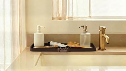 Silicone Soap Dish Tray and Sponge Holder with Drain Chute, Rectangular, Kitchen and Bathroom Sink Organizer (Dark Chocolate, 12"x4")