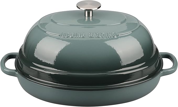 EDGING CASTING Enameled Oval Cast Iron Dutch Oven Pot with Lid, Bread Dutch Oven for Sourdough Bread Baking, Dutch Oven Bread, Bread Oven, 6QT, Slateblue