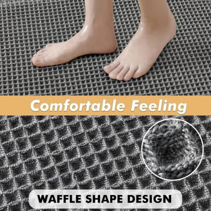 MIULEE Set of 2 Waffle Bathroom Rugs Boho Bath Mat Dark Grey 24x36 Inch