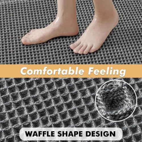 MIULEE Set of 2 Waffle Bathroom Rugs Boho Bath Mat Dark Grey 18x30 Inch