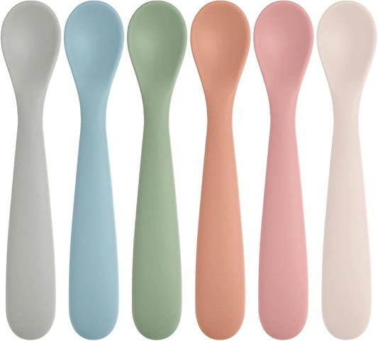 Eascrozn 6 Pack Silicone Baby Spoons, Baby Spoons Self Feeding 6 Months+, BPA Free, Soft Tip Baby Utensils Feeding Spoon, Baby Led Weaning Supplies, Dishwasher and Boil Safe