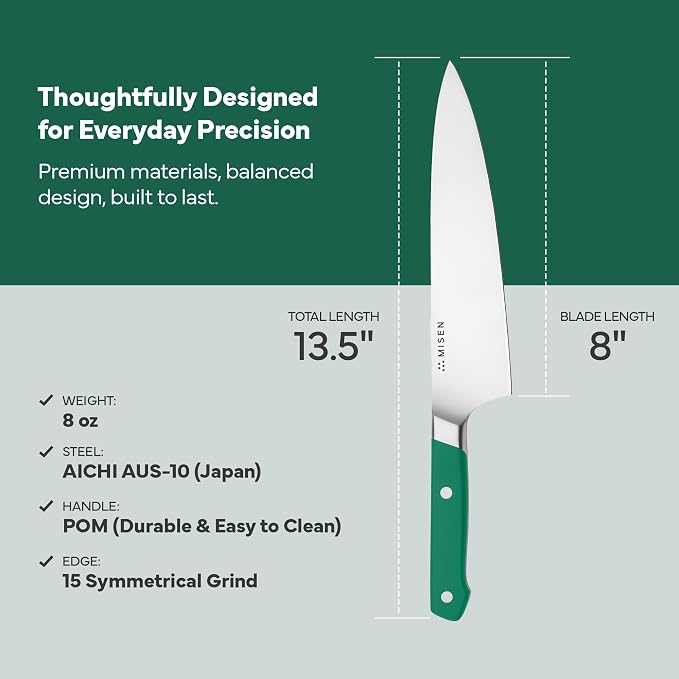 Misen 8 Inch Chef Knife, AUS-10 Japanese Stainless Steel - Green