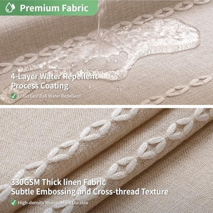 eachope Boho Farmhouse No Hook Shower Curtain Set with Snap-in Fabric Liner,Heavy-Duty Linen Textured Rustic Striped Design,Water-Repellent with Tassels and Sheer Window,Tan/Taupe,71x74