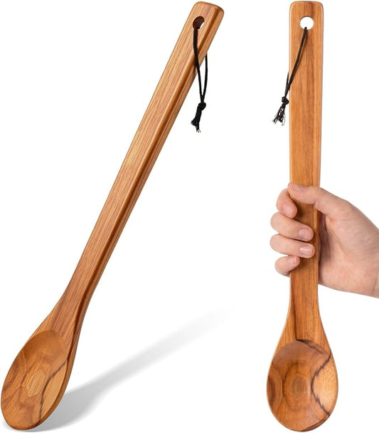 Baderke 1 Pcs 18 Inches Extra Long Wooden Spoons Large Non-stick Kitchen Wooden Spoons Giant Heavy Duty Stir Paddle for Cooking Mixing Stirring Heat Resistant Cooking Tool Chef Mom Gifts (Teak)