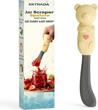 Jar Scraper Spatula - Silicone Scraper, Cute Kitchen Accessories, Unique Fun Cooking Kitchen Gadgets for Foodies - BPA-free & 100% Food Safe (Teddy - Yellow)