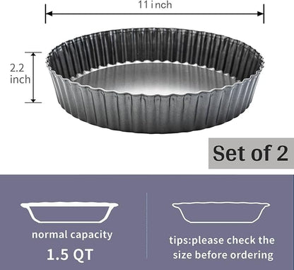 11 x 2 Inches Deep Dish Tart Pan Set of 2, Nonstick Tall Tart Quiche Pan, Carbon Steel Deep-dish Pie Pan with Removable Loose Bottom for Baking Thanksgiving Christmas