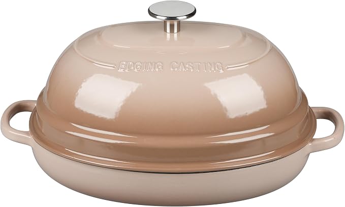 EDGING CASTING Enameled Oval Cast Iron Dutch Oven Pot with Lid, Bread Dutch Oven for Sourdough Bread Baking, Dutch Oven Bread, Bread Oven, 6QT, Mocha