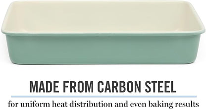 Martha Stewart Gallen 13 x 9 Inch Rectangular Nonstick Carbon Steel Cake and Baking Pan – Teal, Durable Bakeware for Even Cooking and Easy Release