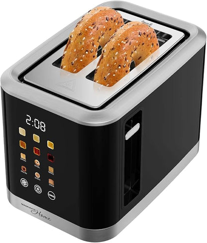 MAGNAVOX HOME, 2 Slice Smart Toaster, Touchscreen, Wide Slot for Bread, English Muffins, Croissants, and Bagels, 5 Adjustable Toast Settings, Cancel and Defrost, 6 Bread Types & Shade Settings
