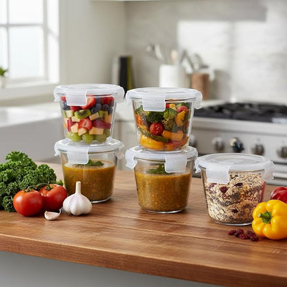 H.JSS WDJS 24 Oz Round Glass Food Storage Container set, 3 Cup Round Glass Soup Container with Airtight Lids BPA free, Borosilicate Storage Bowls, Dishwasher Microwave Freezer Safe (2 Pack)