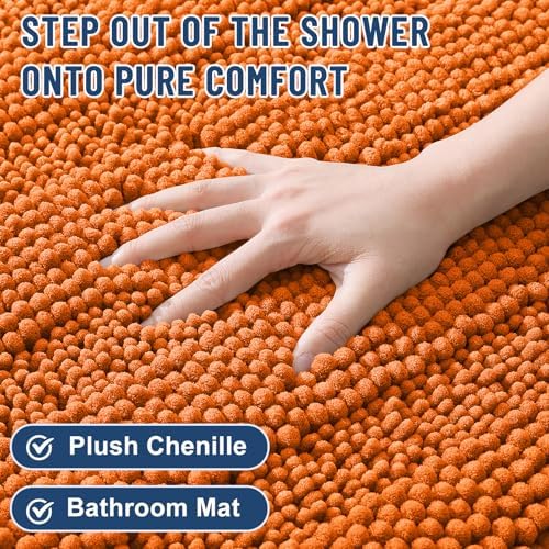 Grandaily Chenille Striped Bathroom Rugs 24x16, Extra Thick and Soft Absorbent Bath Mats, Rubber Backing, Plush Shaggy Shower Carpet, Machine Wash Dry, Bath Rug for Bathroom, Clay