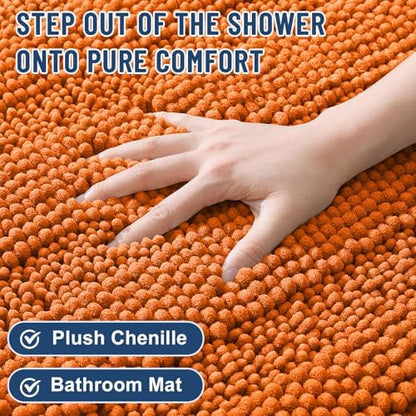 Grandaily Chenille Striped Bathroom Rugs 30x20, Extra Thick and Soft Absorbent Bath Mats, Rubber Backing, Plush Shaggy Shower Carpet, Machine Wash Dry, Bath Rug for Bathroom, Clay