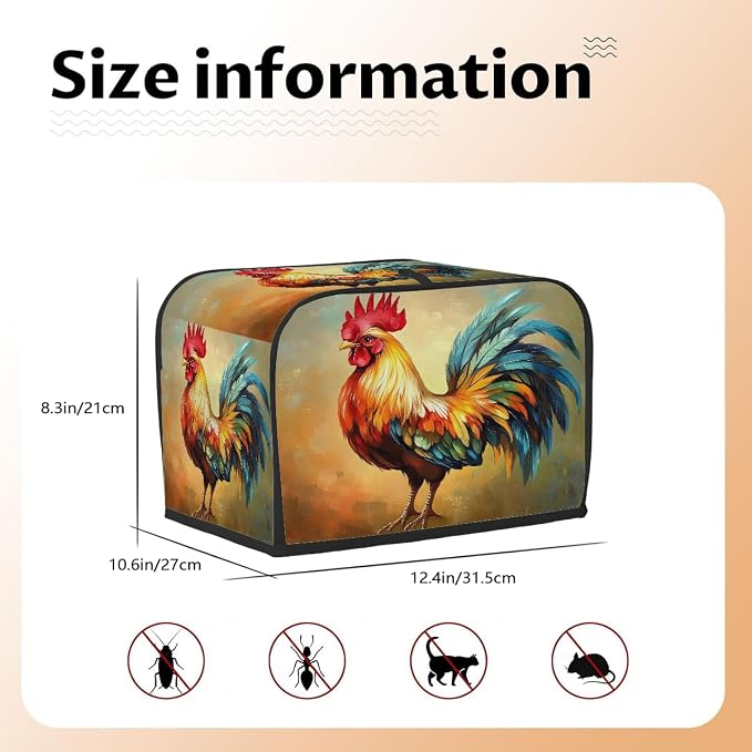 Toaster Cover 4 Slice Wide Slot Farm RoosteBread Toaster Oven Dustproof Cover Small Appliance Kitchen Covers Dust and Fingerprint Protection for Women Gift 4 Slice