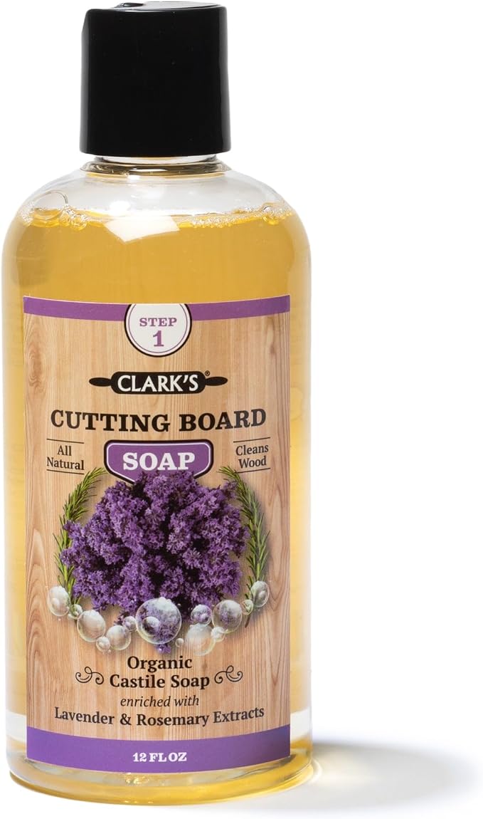 CLARK'S Cutting Board Organic Soap - Enriched with Lavender & Rosemary Oils - Cleaner for Butcher Block, Countertop and Utensils - Cleans and Restores Wood - Use Before Food Grade Mineral Oil
