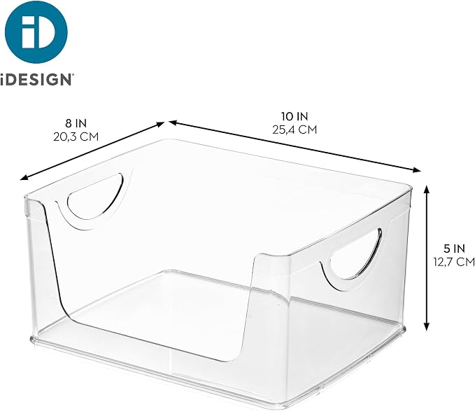 iDesign Stackable Open-Front Storage Bin with Handles for Kitchen, Set of 2, Clear, Made in USA