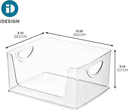 iDesign Stackable Open-Front Storage Bin with Handles for Kitchen, Set of 2, Clear, Made in USA