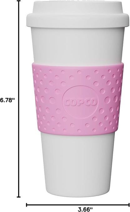 Copco Acadia 16 oz Travel Mug - Insulated Reusable Coffee Tumbler with Double-Walled Plastic, Leak-Proof Lid, BPA-Free - Portable Mug for Hot & Cold Drinks, Cup Holder Friendly (Bubble Gum)