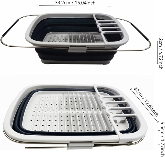 SAMMART 8L (2.11Gallons) Expandable Collapsible Dish Drainer - Foldable Drying Rack - Portable Dinnerware Organizer - Space Saving Kitchen Storage Tray (Grey/Slate Grey, 1)