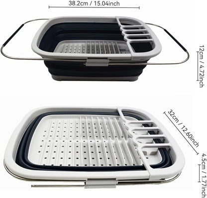 SAMMART 8L (2.11Gallons) Expandable Collapsible Dish Drainer - Foldable Drying Rack - Portable Dinnerware Organizer - Space Saving Kitchen Storage Tray (Grey/Slate Grey, 1)