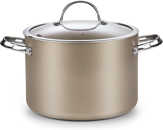 Cooks Standard Classic 8-Quart Stock Pot Dutch Oven Casserole with Glass Lid, Hard Anodized Nonstick Stockpot, Induction Compatible, Bronze
